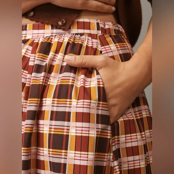 Maeve Anthropologie The Jacie Poplin Printed Skirt in Plaid Size MP - Picture 5 of 13